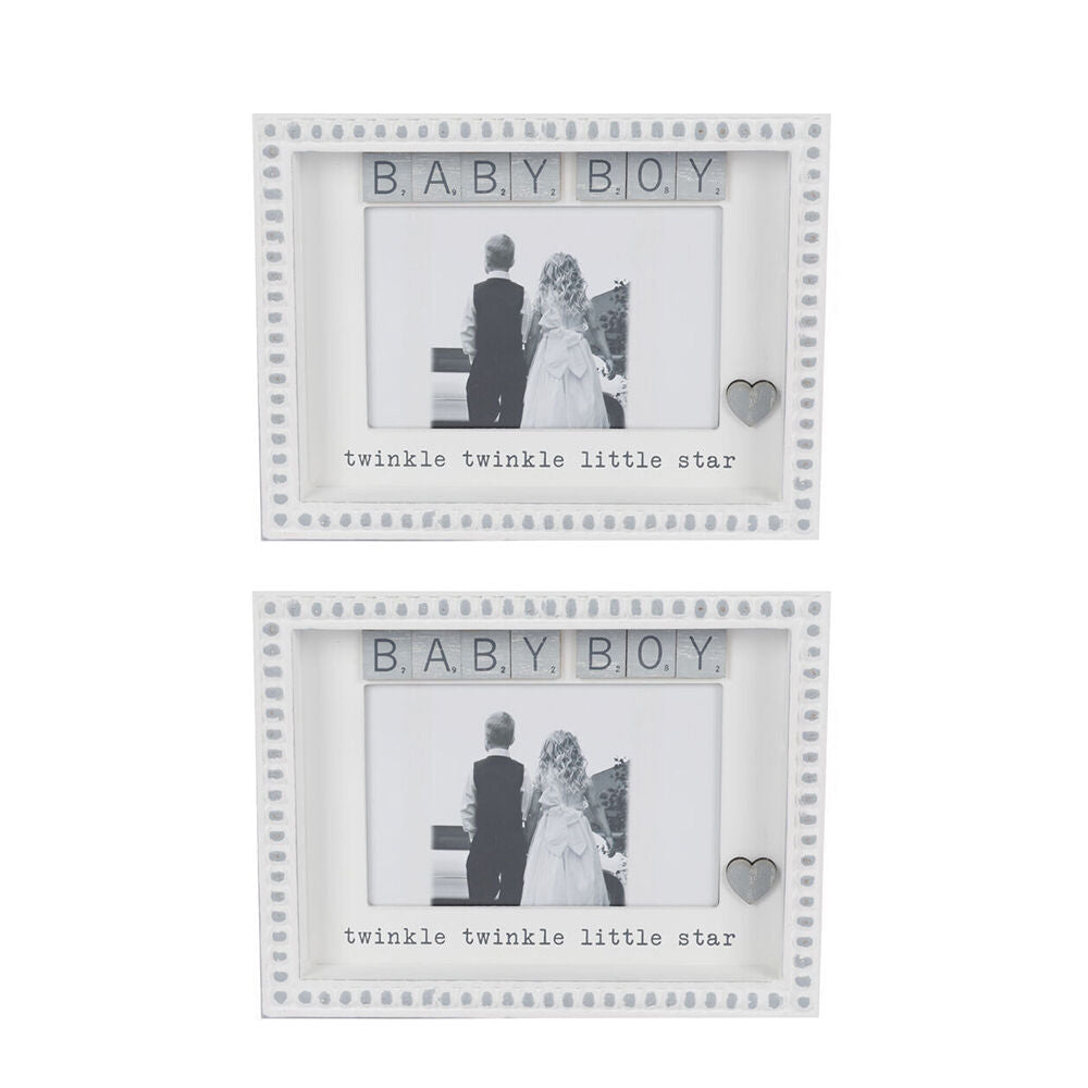 2PK Maine And Crawford White and Grey Boy Themed Photo Frame Holds 4x6 22x17x3cm