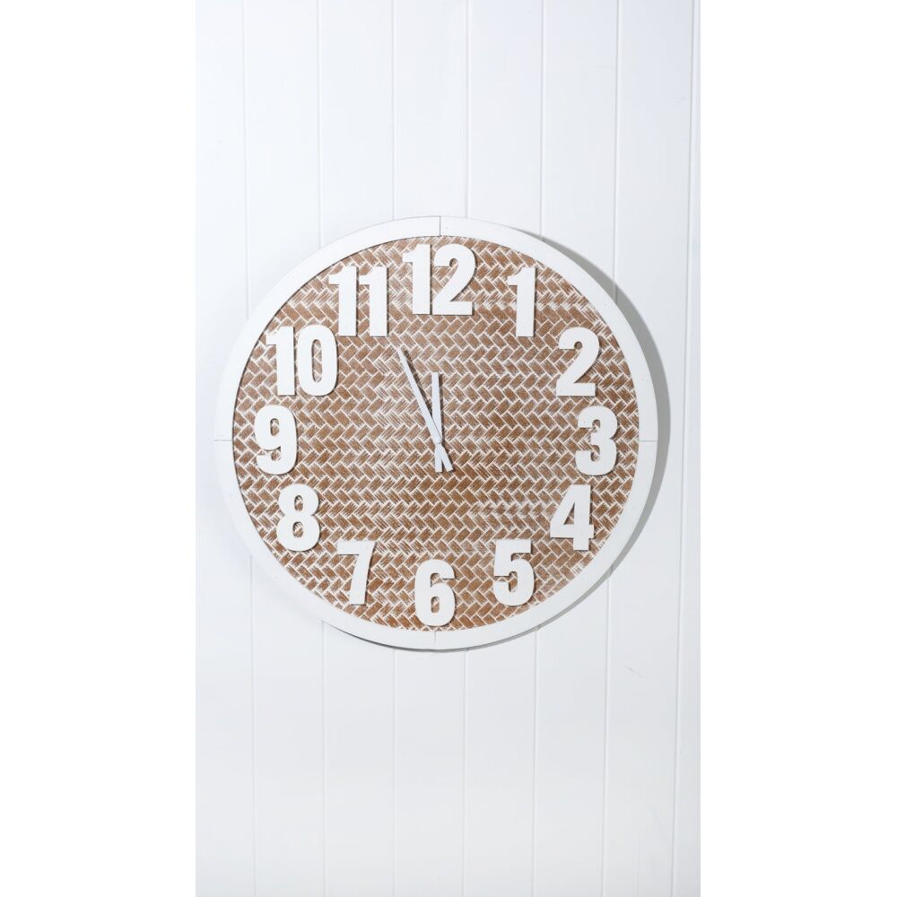 Maine & Crawford Logan Number 60cm MDF Analogue Wall Clock - White/Natural