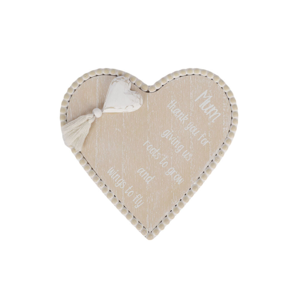 2PK Maine And Crawford Heart Shape Mum Plaque Stand Natural and White 15x15x3cm