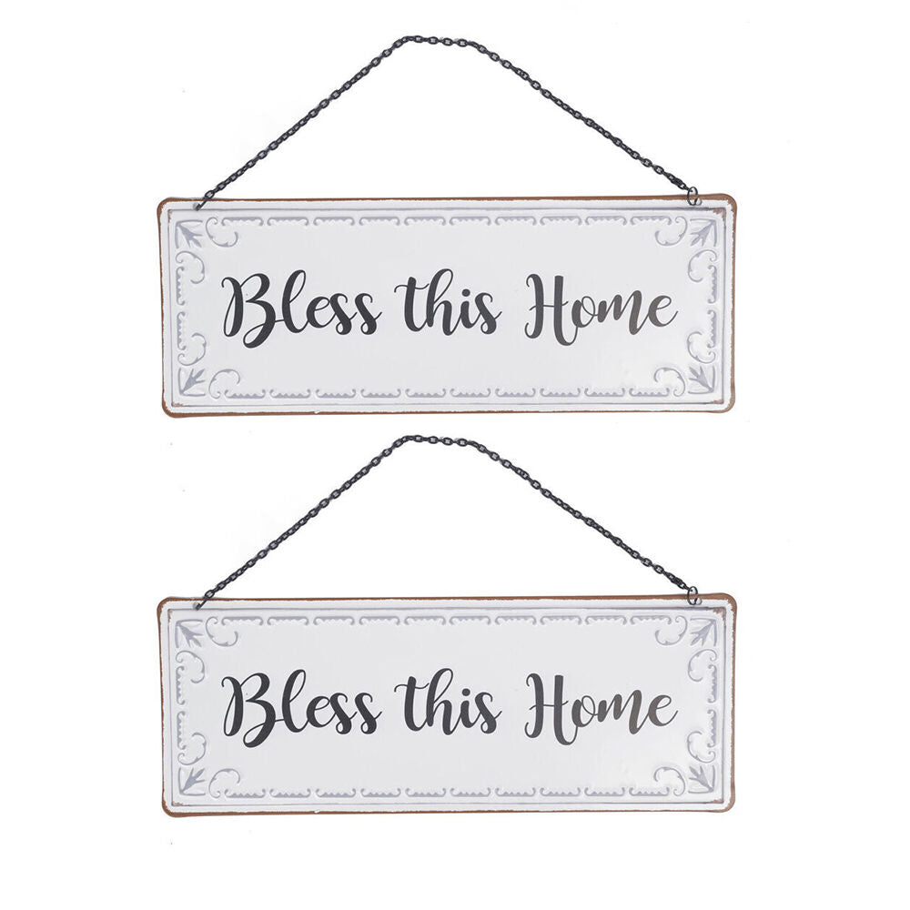 2PK Maine And Crawford Home Decor Bless this Metal Hanging Plaque Sign 37x14cm