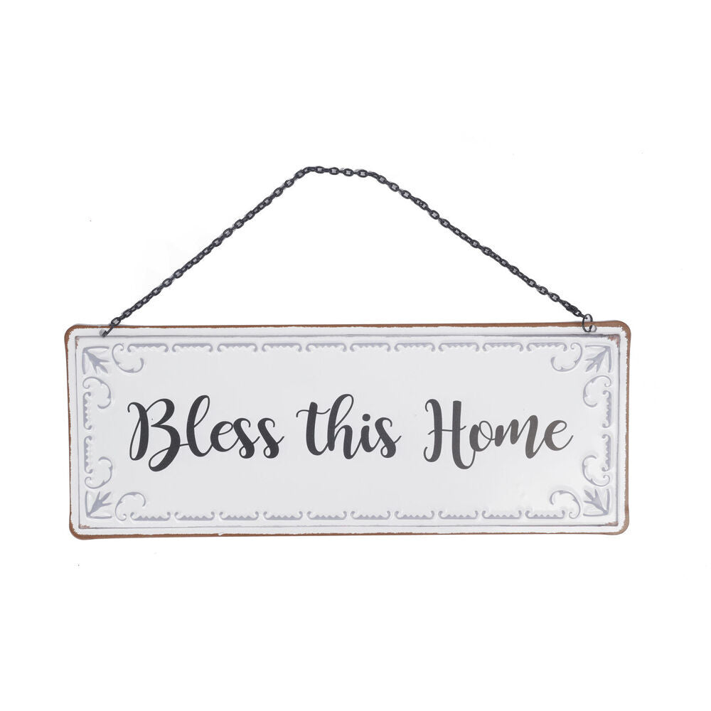 2PK Maine And Crawford Home Decor Bless this Metal Hanging Plaque Sign 37x14cm