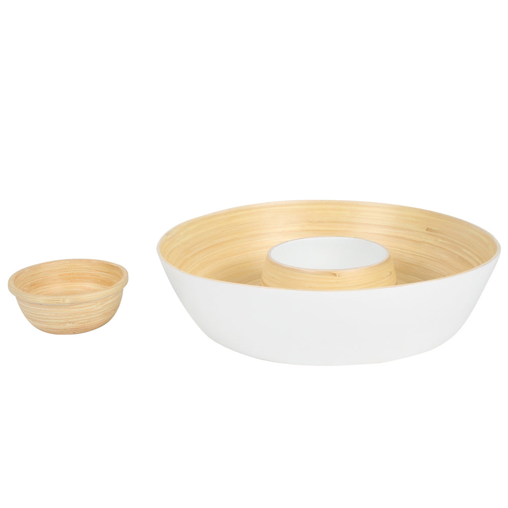 Maine & Crawford Tai Pressed 33cm Chip N Dip Serving Bowl - White/Natural