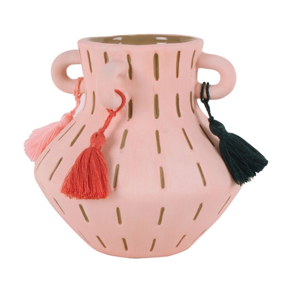 Maine & Crawford Bodee Amphora 13cm Stoneware Vase w/ Tassel - Pink