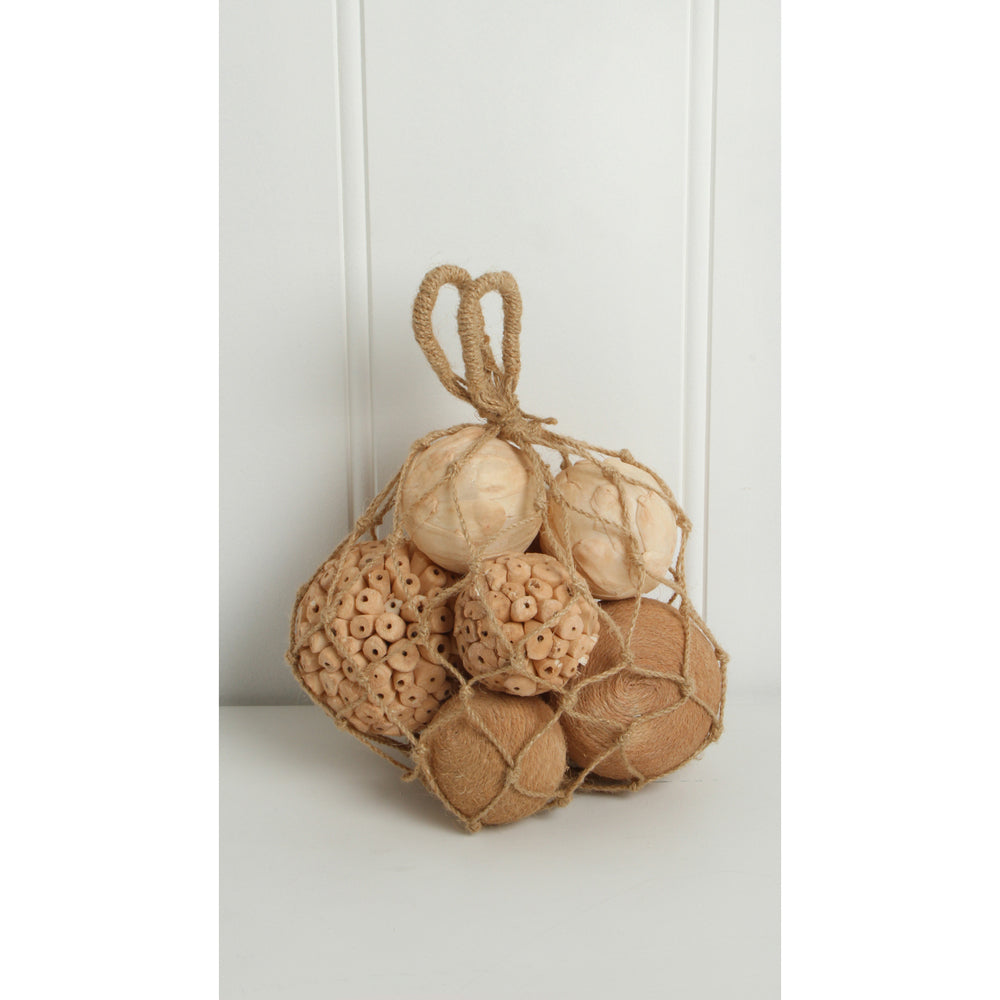 Maine & Crawford 38cm Jute Rope Mixed Leaf Balls Decor - Light Brown