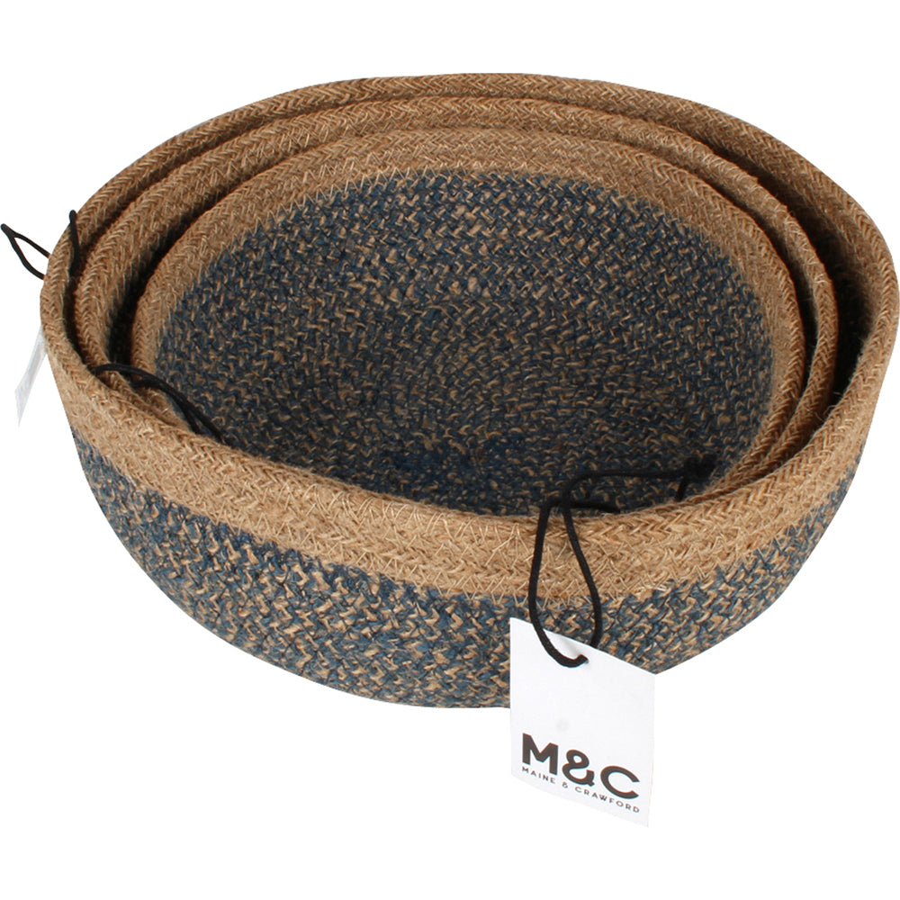 3pc Maine & Crawford 25cm Bicheno Jute Round Mini Bowl Large - Natural