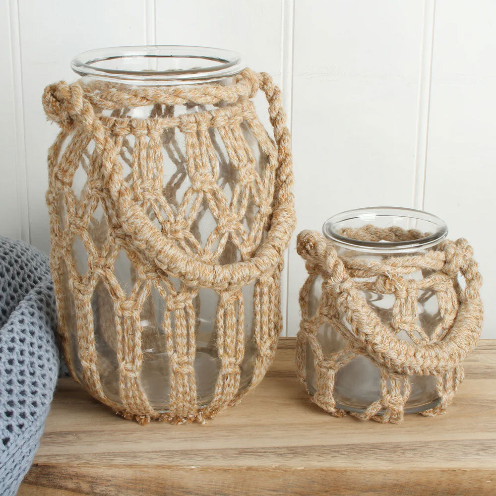 Maine & Crawford Haydn Macrame 16cm Glass Lantern Candle Holder