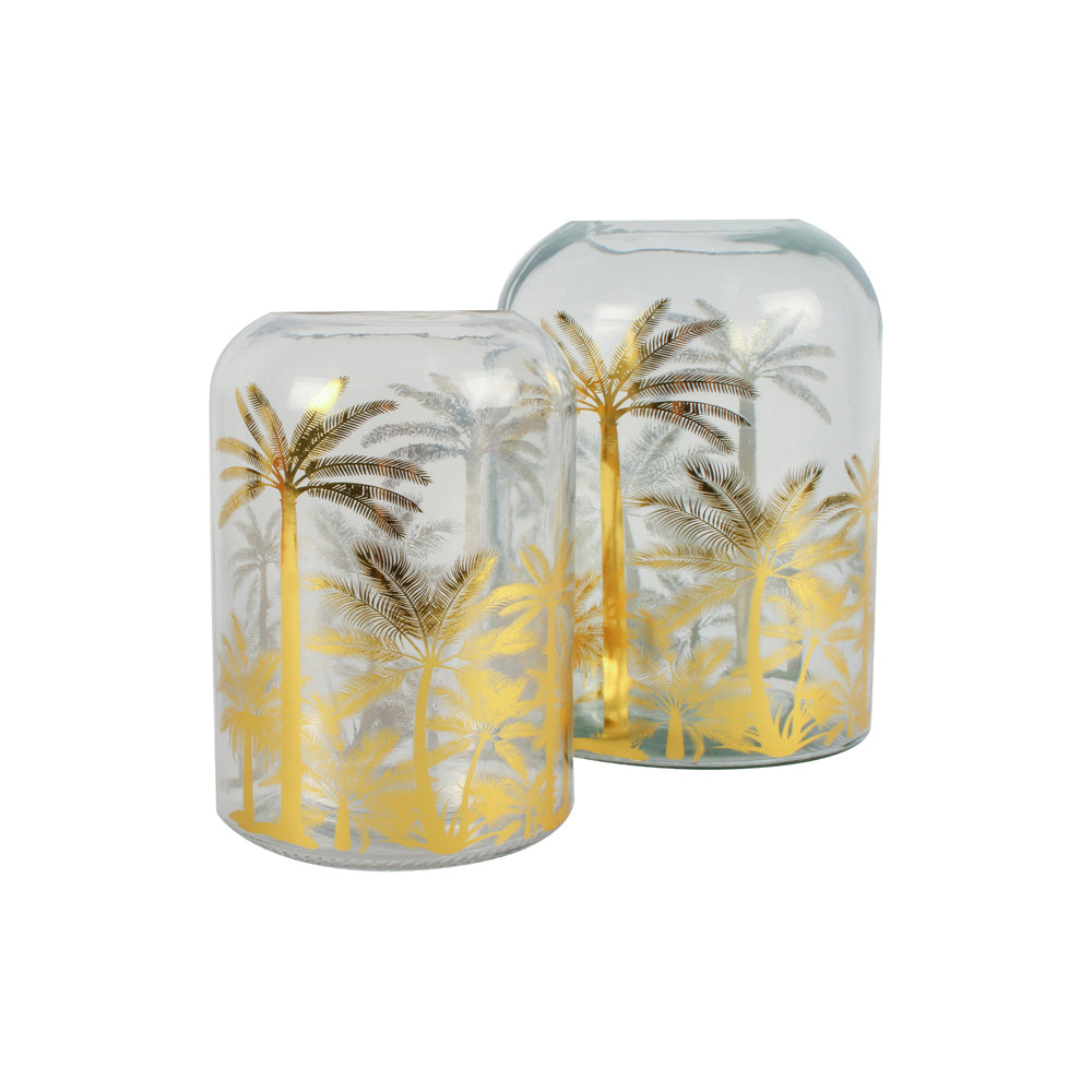 Maine & Crawford Hana 24x17cm Golden Palm Glass Vase - Clear