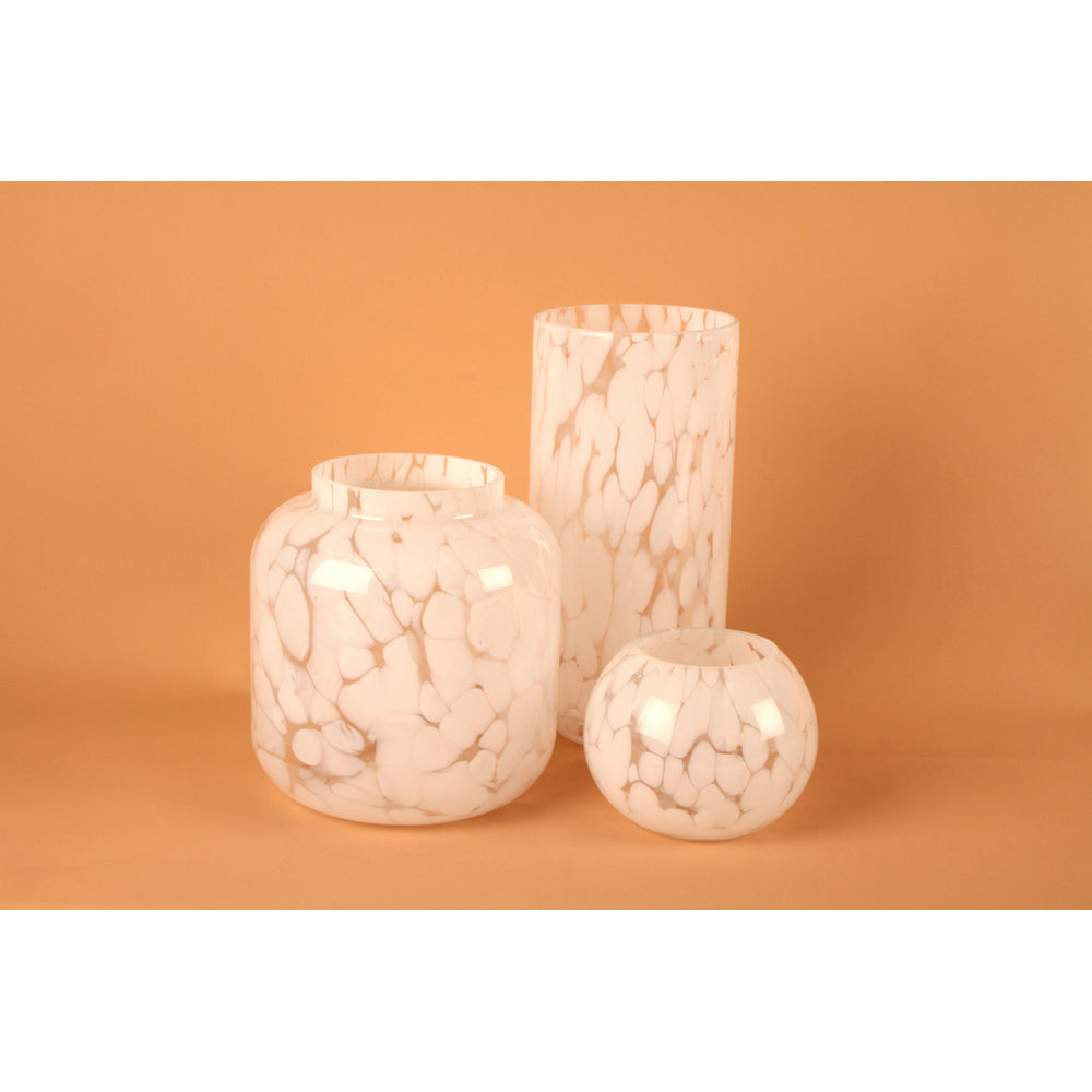 Maine & Crawford Mia Marble 12x10cm Round Glass Vase - White