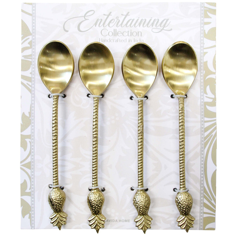 4pc LVD S/Steel/Brass Spoons Pineapple Handle 14.5x3cm - Gold
