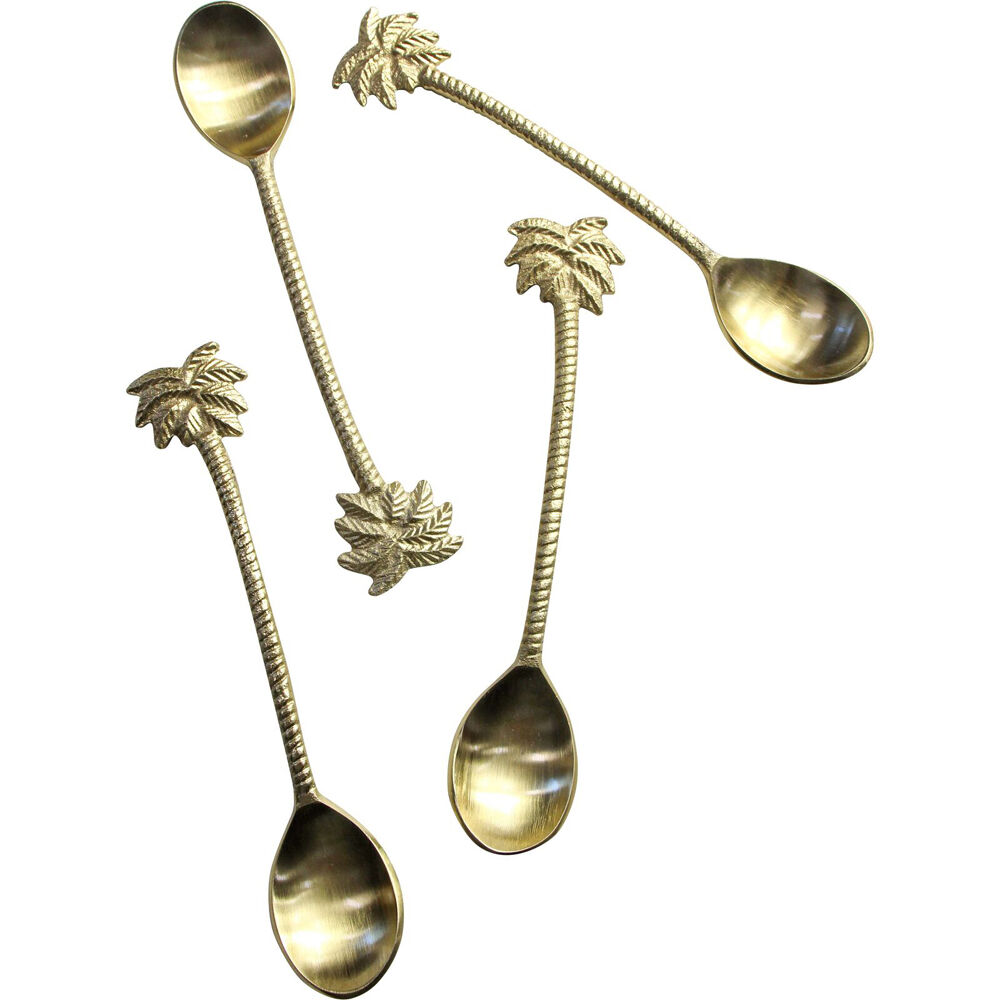 4pc LVD Stainless Steel/Brass Palm Tree Spoons Cutlery Set 14x2.5cm Gold