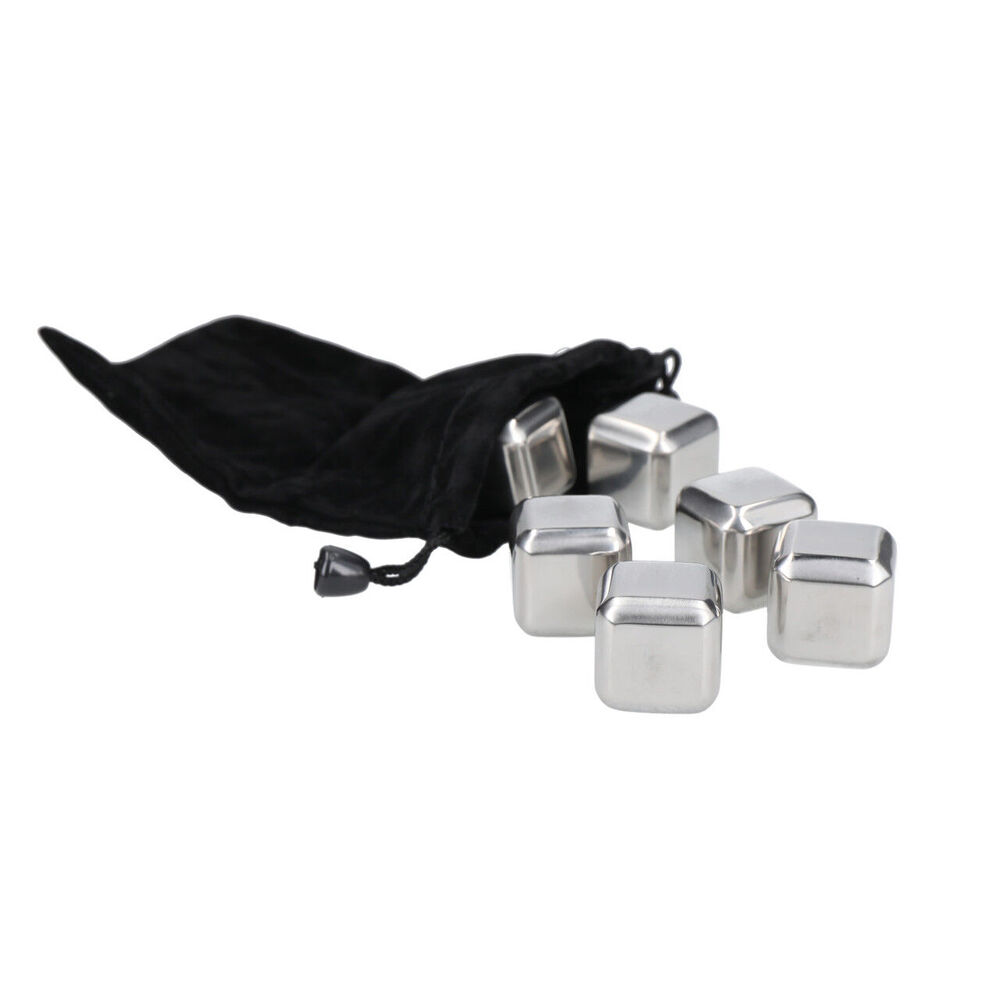 6pc Barcraft Stainless Steel Wine Cubes w/ Pouch Set - Silver