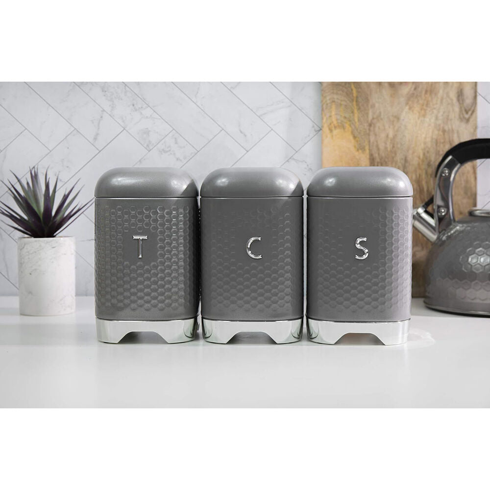 3pc Kitchencraft Lovello Textured Tea/Coffee/Sugar Set - Grey