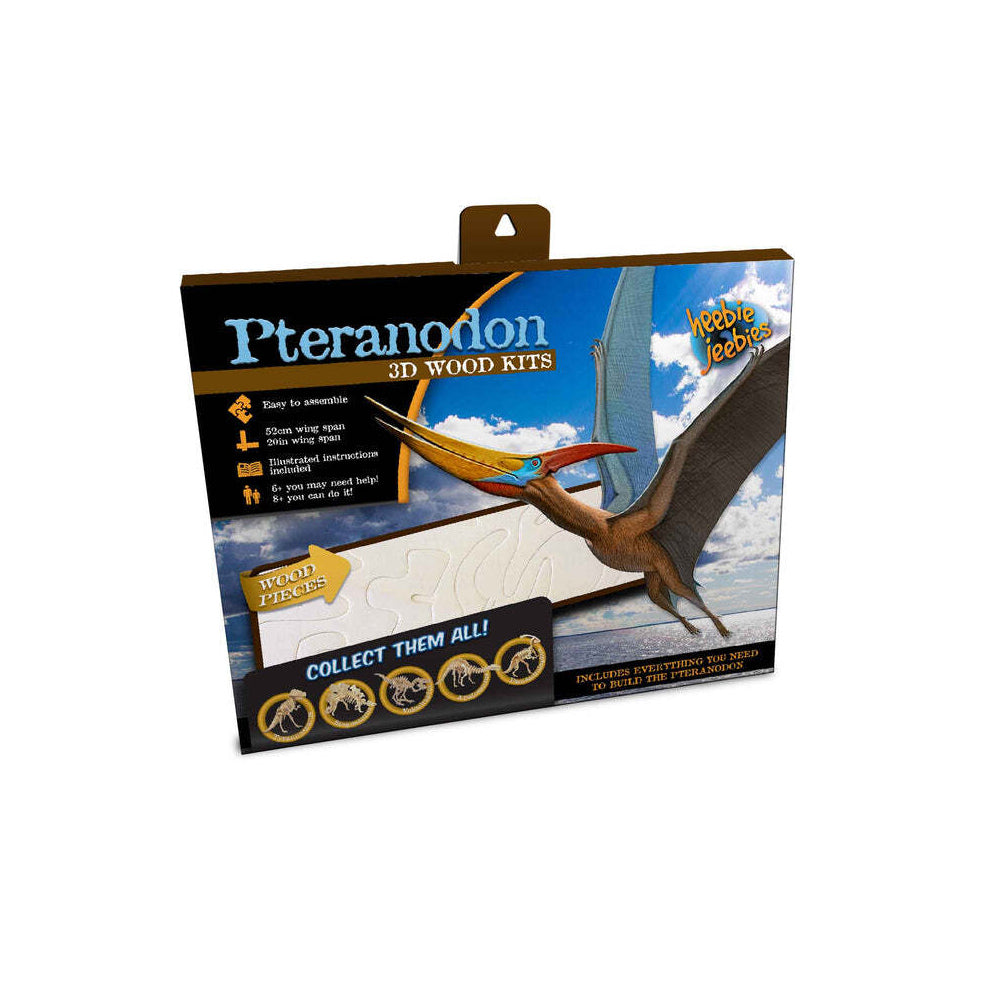 3PK Heebie Jeebies 52cm Wood Pteranodon Toy Kit Dinosaur Small 6y+