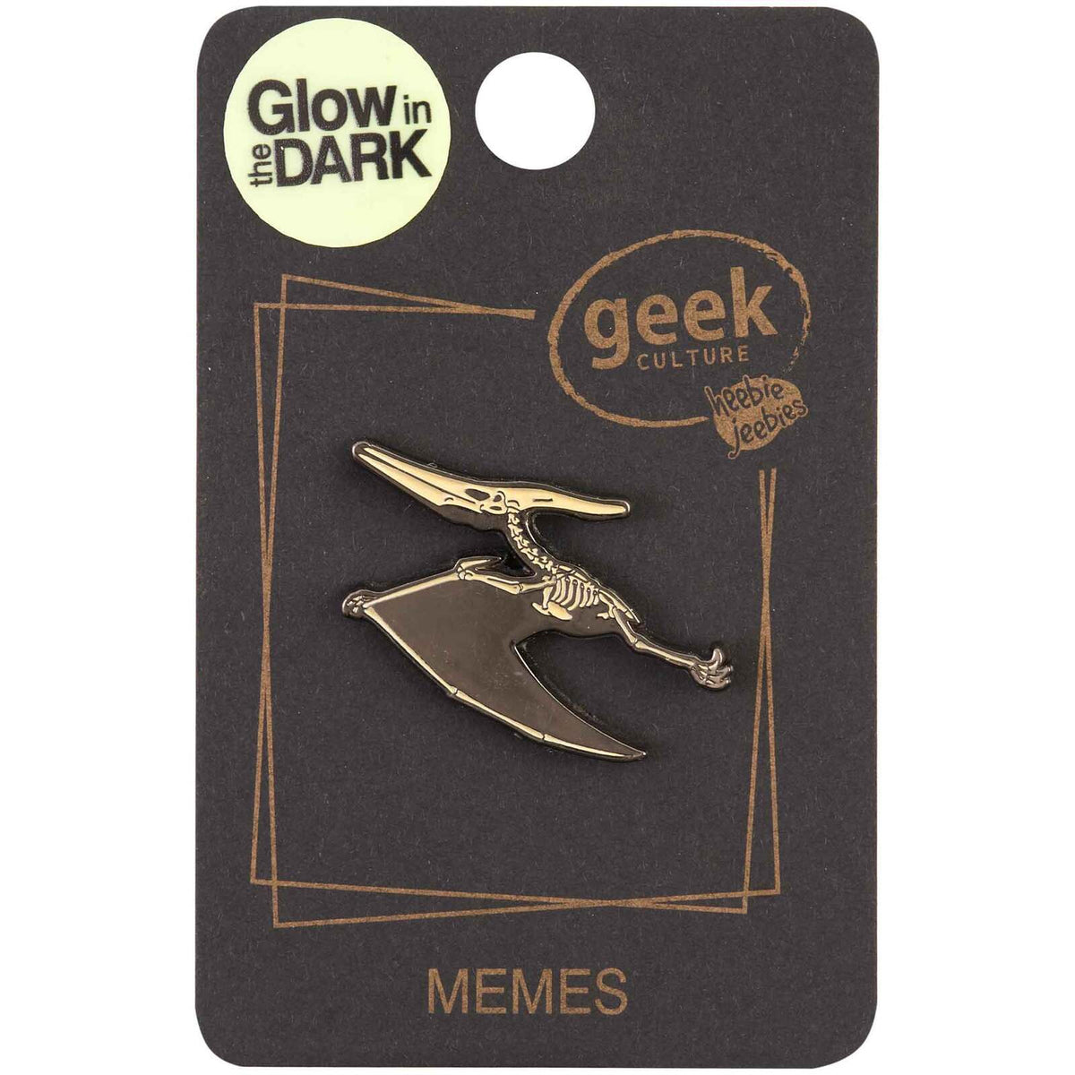 3PK Geek Culture Dinosaur Skeleton Glow Enamel Pin - Pteranodon