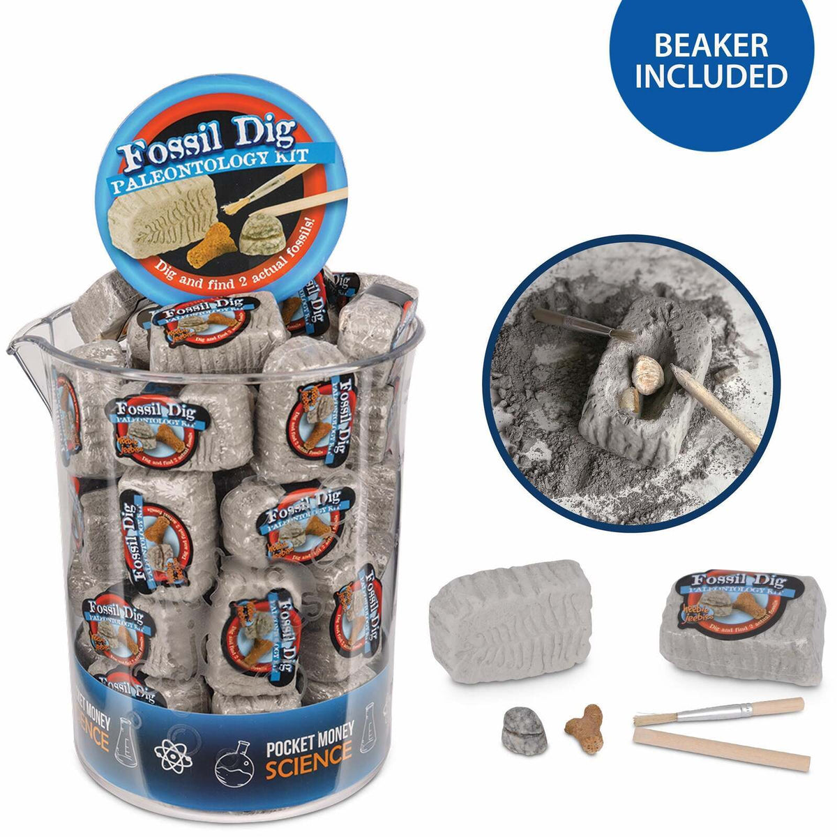 6PK Heebie Jeebies Pocket Money Science Fossil Dig Mini Paleo Kit Kids Toy Asst