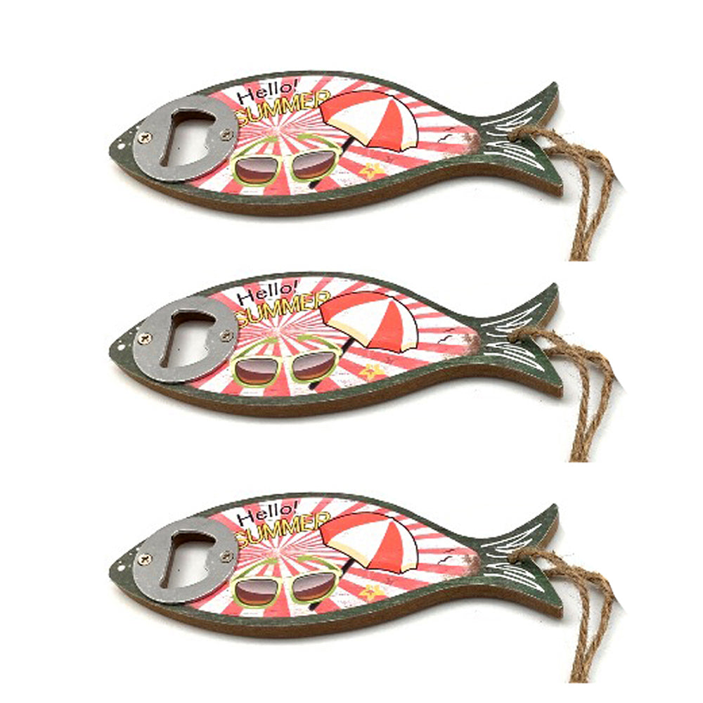 3PK Hanging Fish Bottle Opener 7x18cm MDF/Iron - Assorted