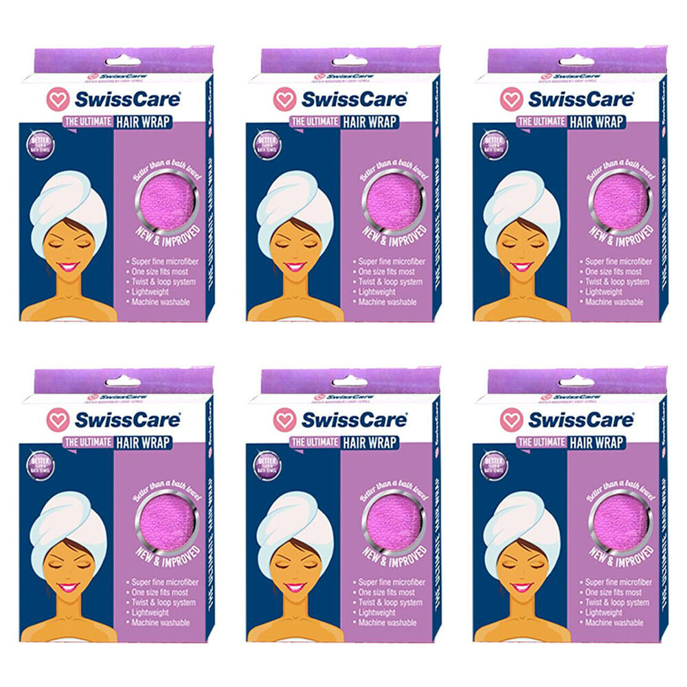 6PK Swisscare Fine Life Absorbent Microfibre Hair Wrap Towel One Size Fits All