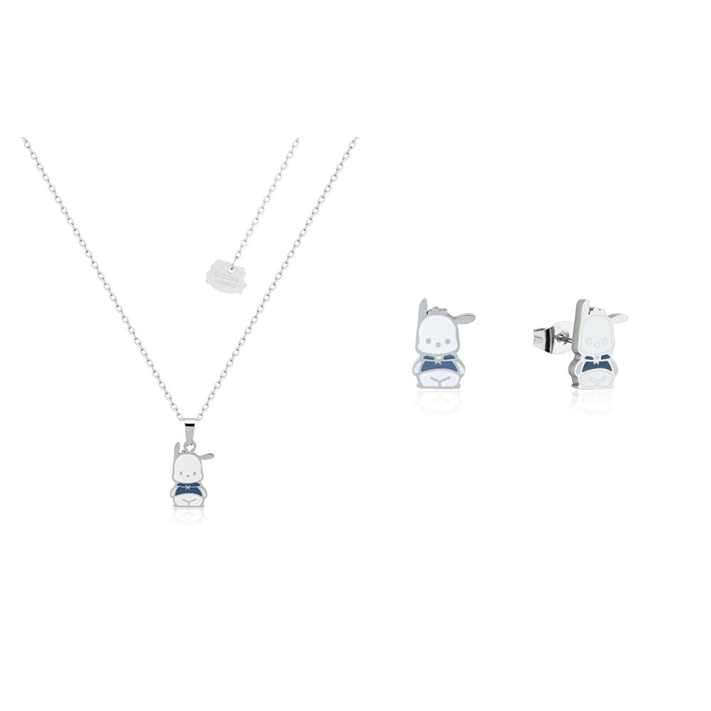 Couture Kingdom Sanrio Hello Kitty Pochacco Necklace & Stud Earrings Set Silver