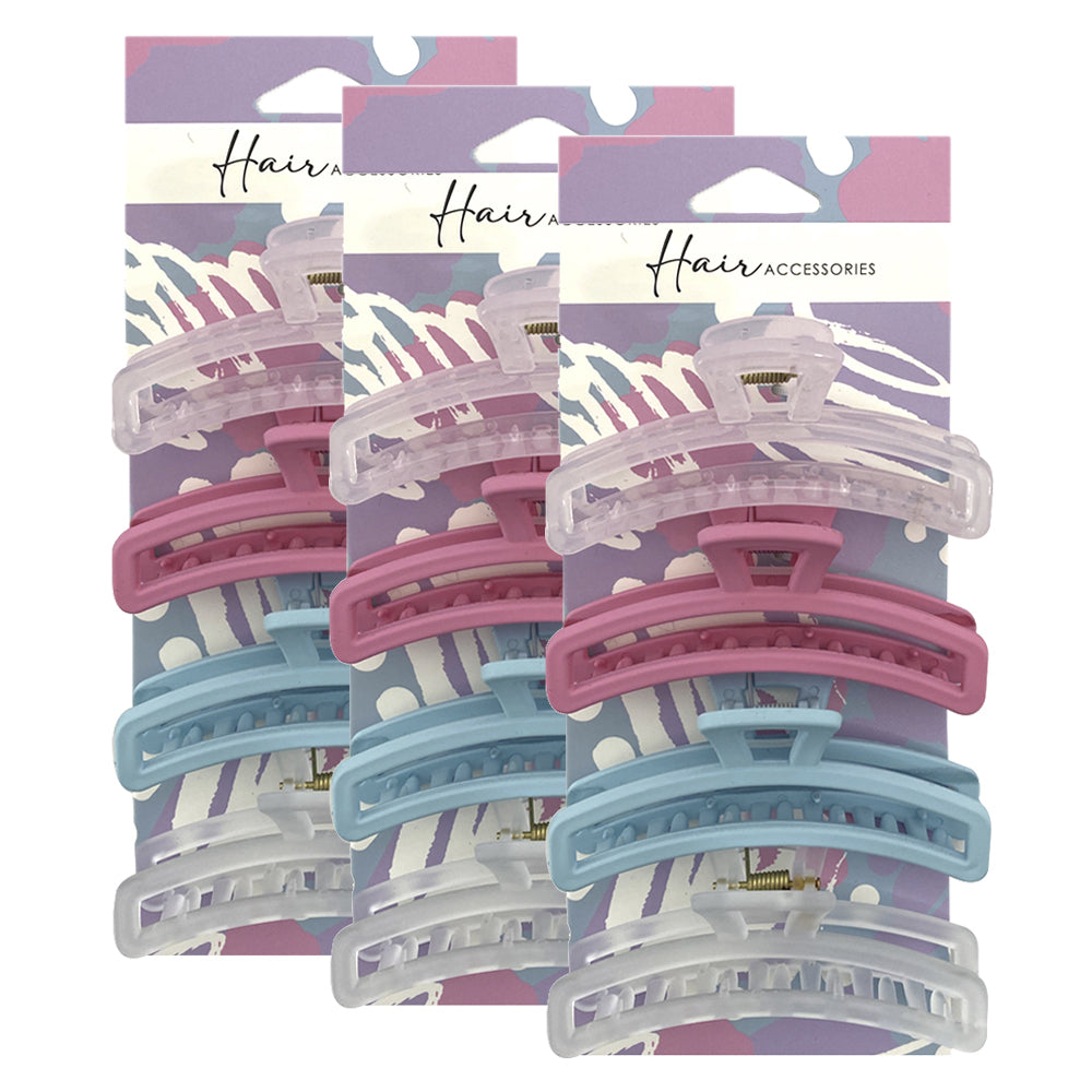 3x 4pc Hair Accessories Melrose 10cm Clips Curve Pastel Mix Accessory