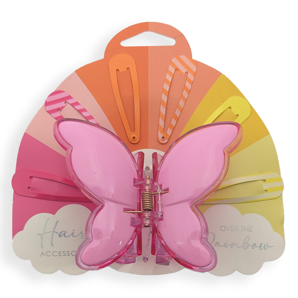 6x 7pc Hair Accessories Sleepie Clips w/ Butterfly Clip Over The Rainbow Assorted