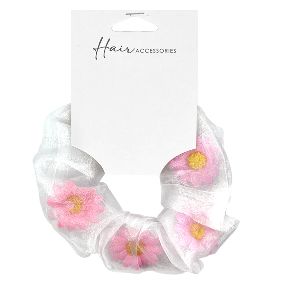 6PK Hair Accessories Scrunchie 13cm Organza Floral Insert Ponytail Accessory Assorted
