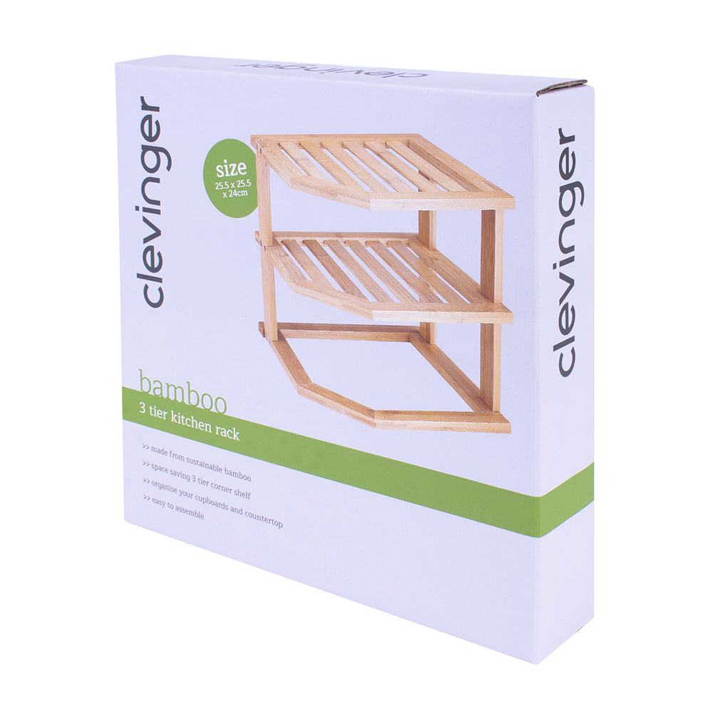 Clevinger Bamboo 3 Tier Kitchen Storage Rack 25x25x24cm