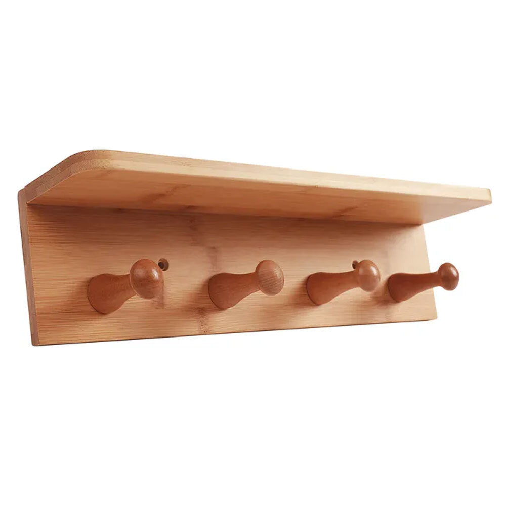 Bamboo 4 Hook Wall Shelf