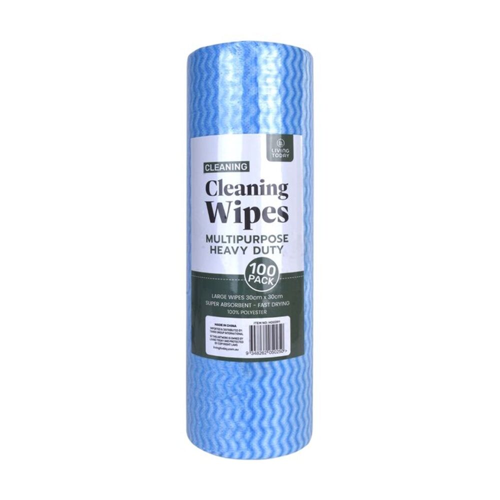 4x 100PK Living Today Cleaning Wipes Heavy Duty XL Polyester Multipurpose 30cm