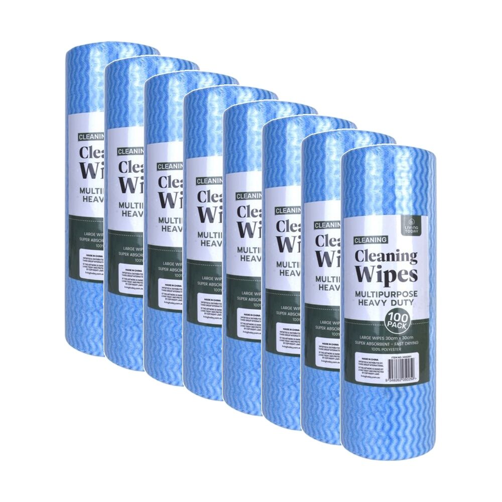 8x 100PK Living Today Cleaning Wipes Heavy Duty XL Polyester Multipurpose 30cm