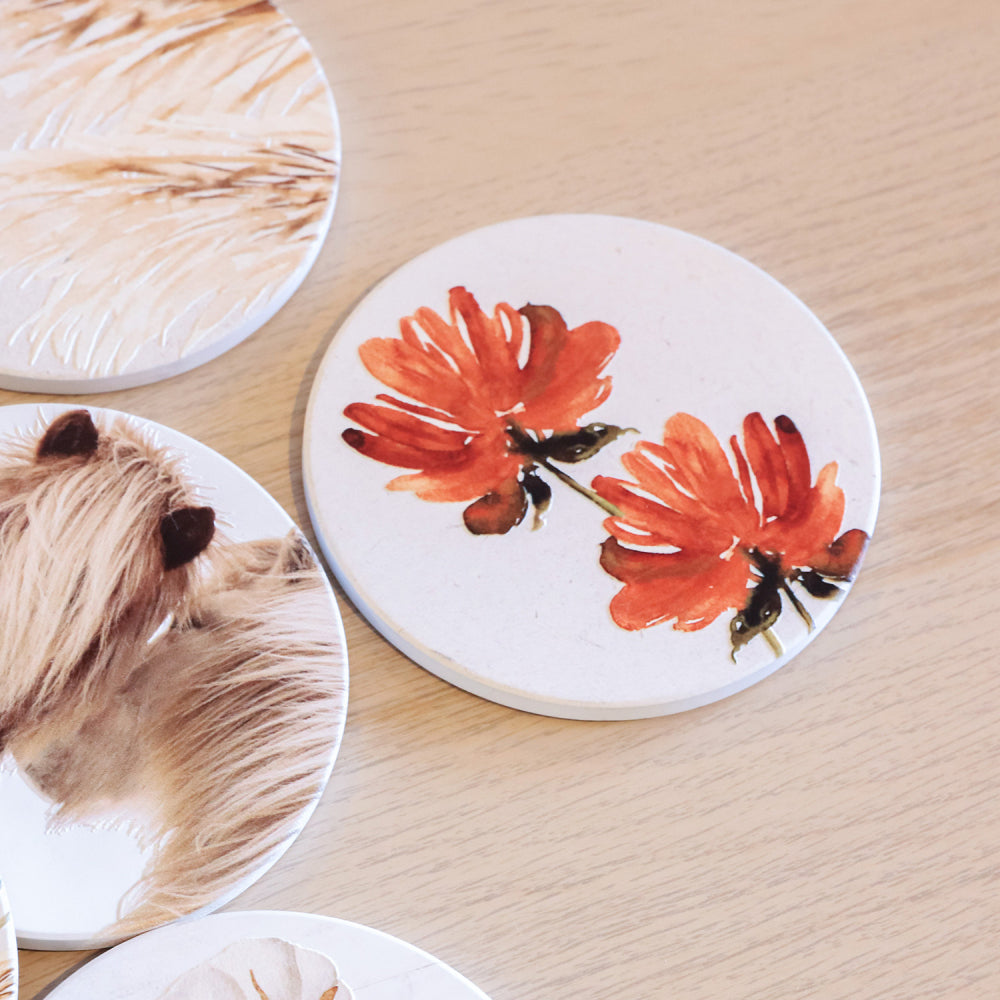 6PK Splosh Home Sweet Home Rust Floral Ceramic Coaster 11cm