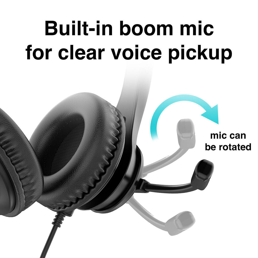 Laser Wired Conference Headset 3.5mm Built-in Microphone Inline Controls Black