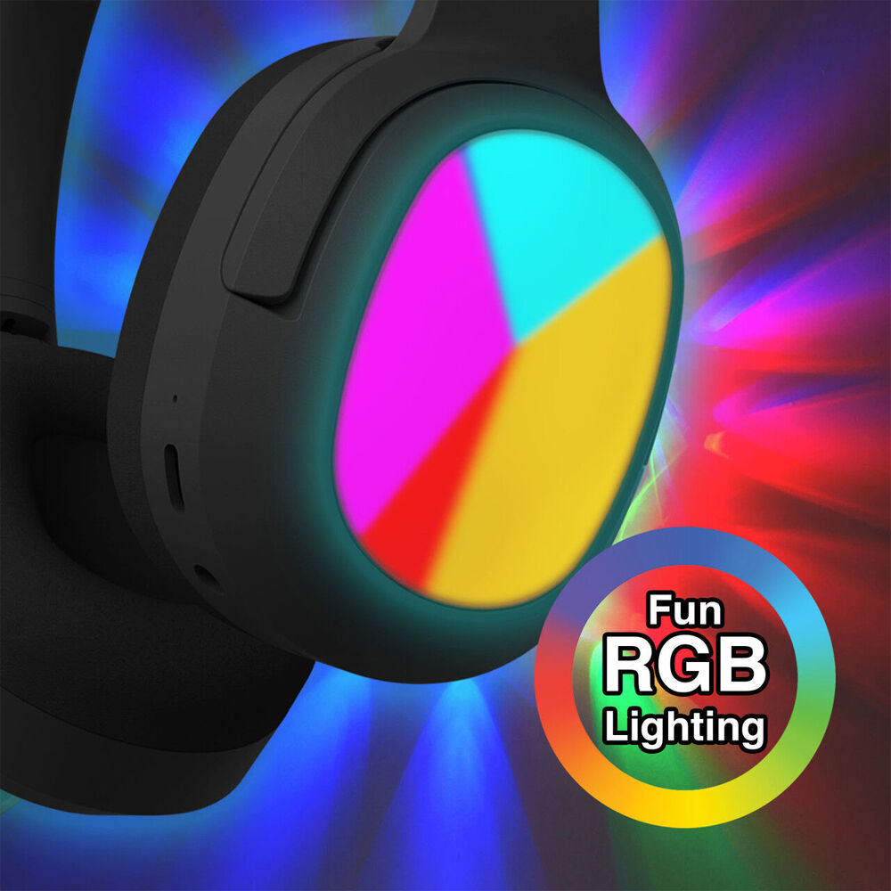 Laser Kids RGB LED Bluetooth Wireless Headphones Foldable Adjustable Black