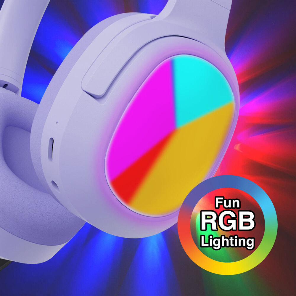 Laser Kids RGB LED Bluetooth Wireless Headphones Foldable Adjustable Purple