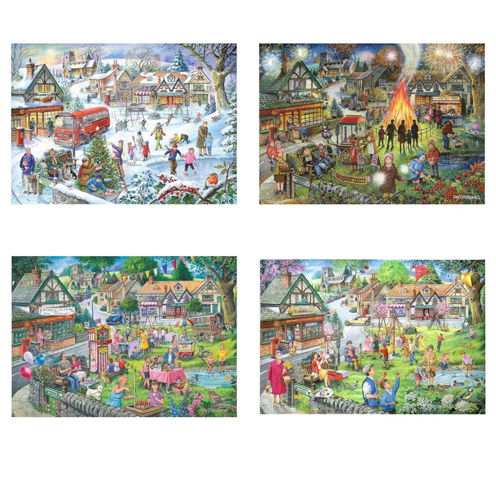 4 x 500pc House Of Puzzles Seasons On The Green Multipack 34x48cm Jigsaw 3+