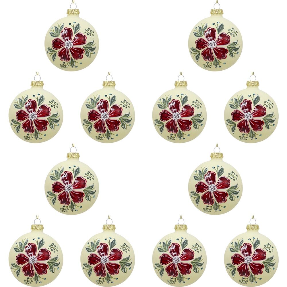 12PK LVD 8cm Glass Bauble Bloom Home/Office Xmas Decor