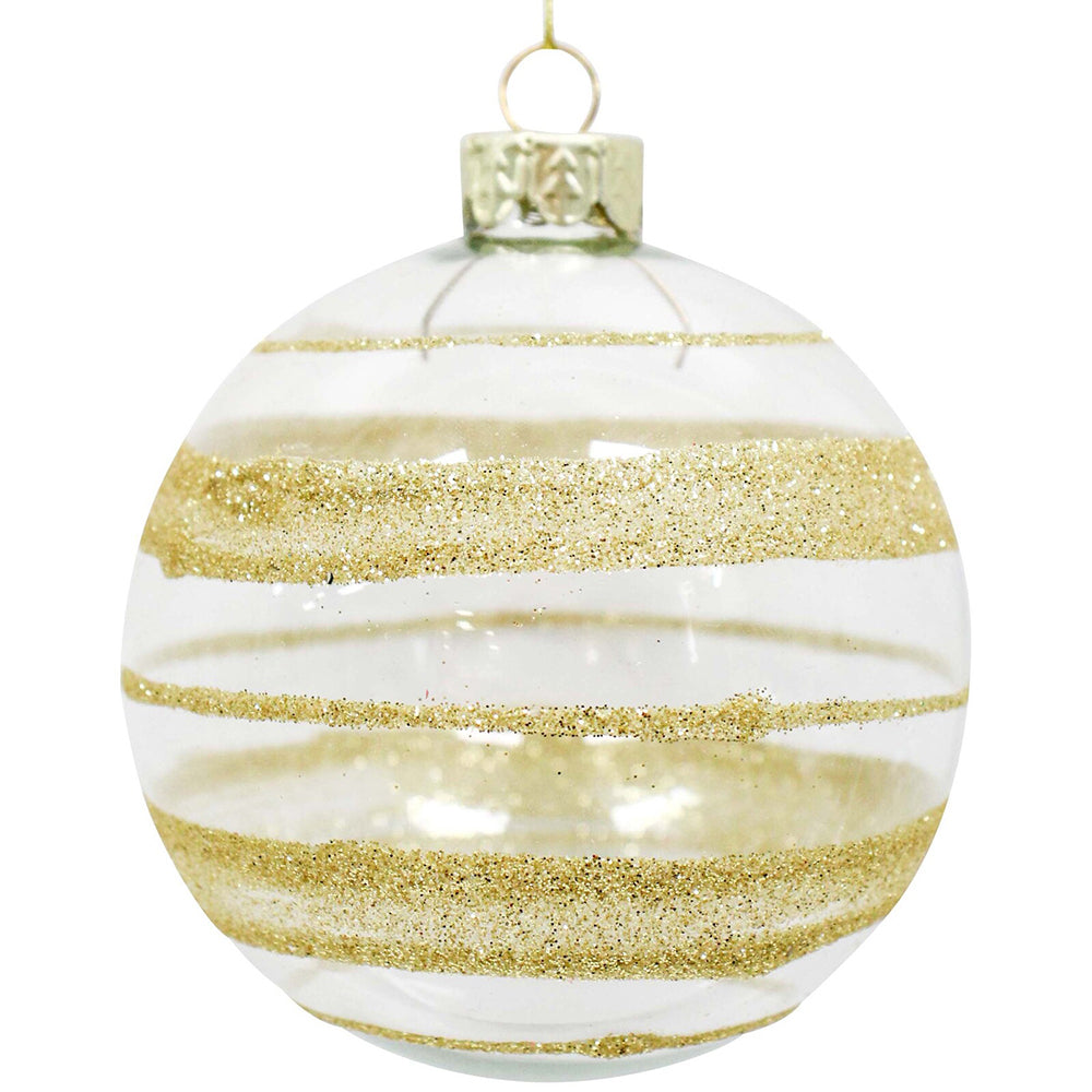 12PK LVD Glass Bauble Gold Stripe Seasonal Christmas Decoration
