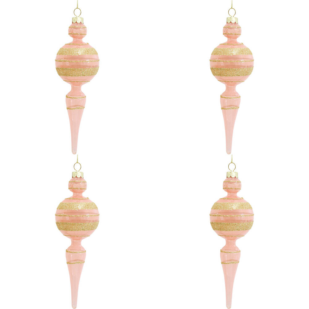 4PK LVD Glass Drop Ornament Hanging Home Decor 18cm Crepe/Gold