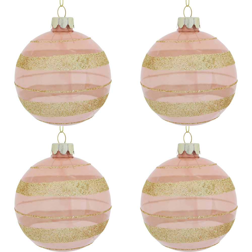 4PK LVD 8cm Glass Baubble Festive Home Decor - Crepe/Gold