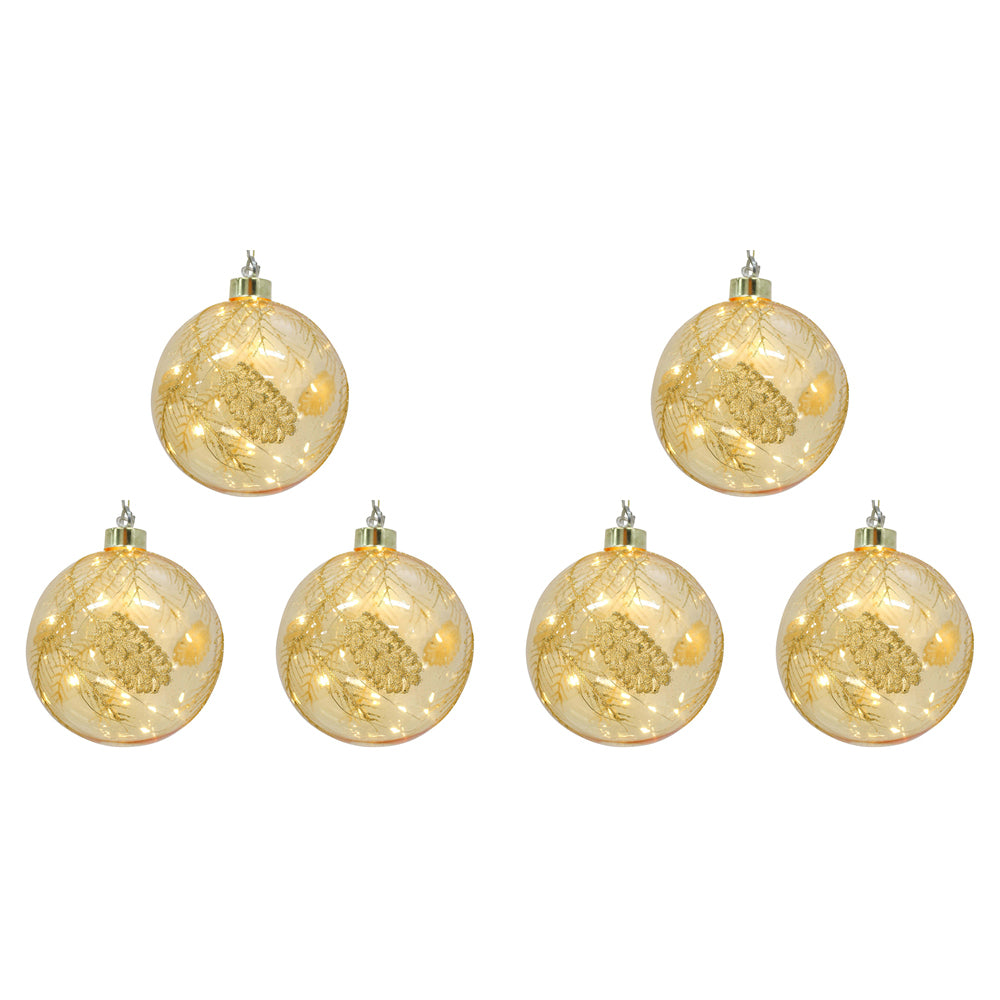 6PK LVD 12cm LED Glass Bauble XL Botanical Home/Office Xmas Decor