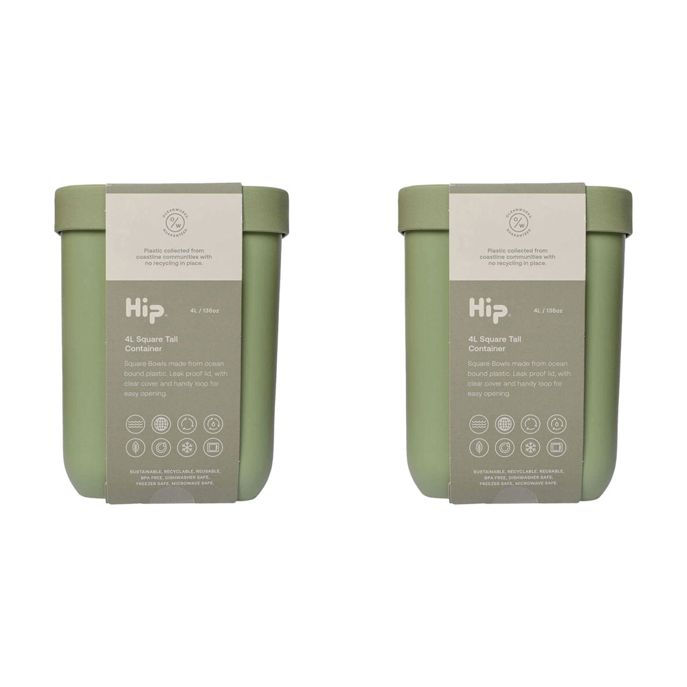 2PK HIP 4L BPA Free Square Tall Airtight Stackable Container Asstd