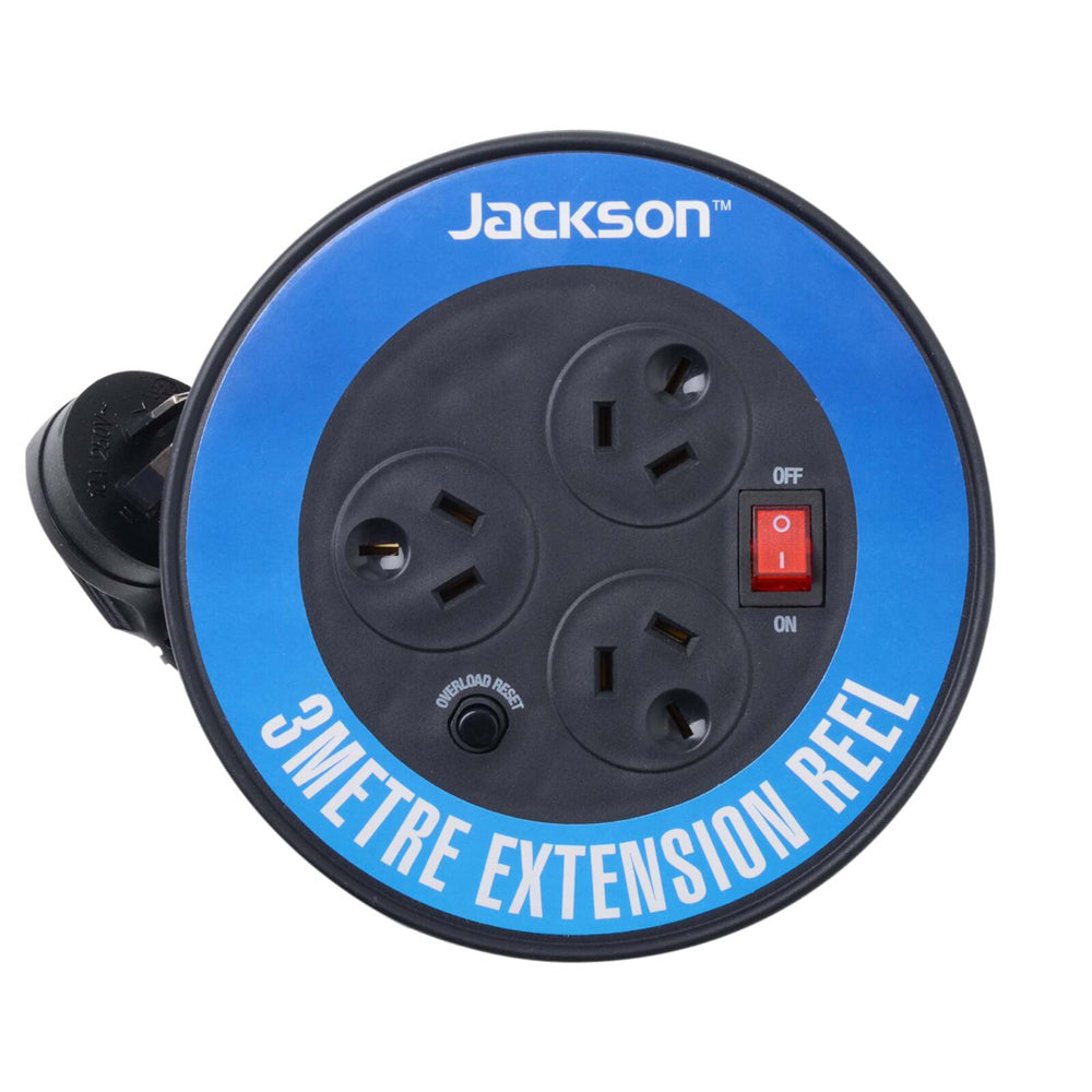 Jackson 3m Extension Reel 3-Outlet Power Cord - Black