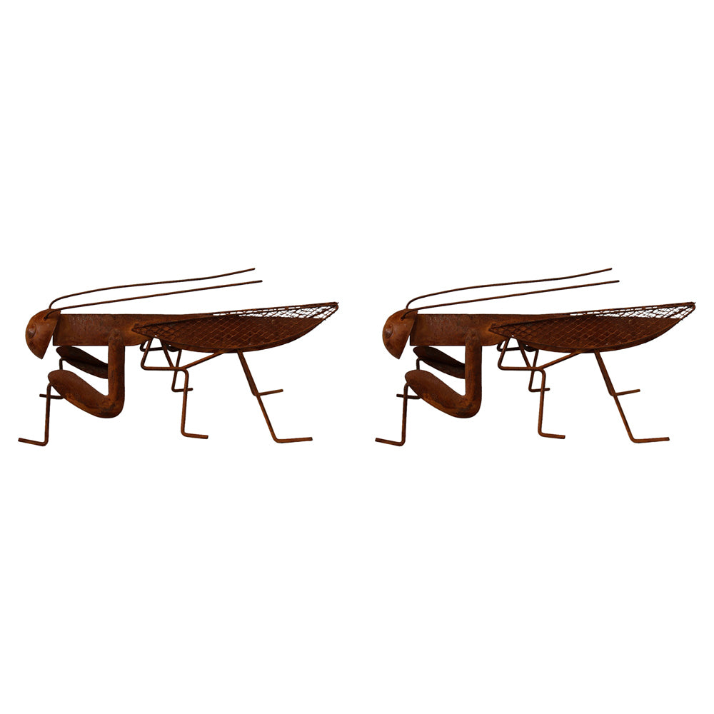 2PK LVD Rust Metal 19cm Grasshopper Insect Ornament Large - Brown