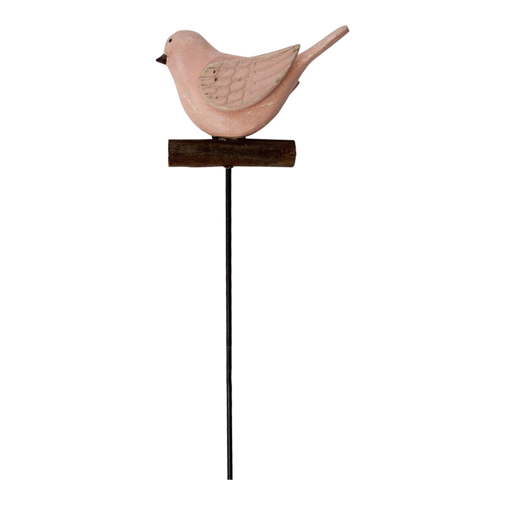 2PK LVD Metal 39cm Pot Stake Decorative Ornament Bird Pink