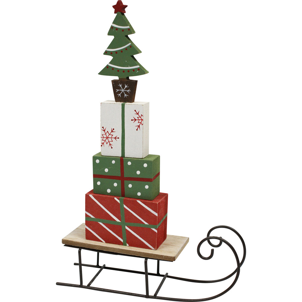 2PK LVD 30x19cm Metal/Wood Sleigh Present Home Decor - Red