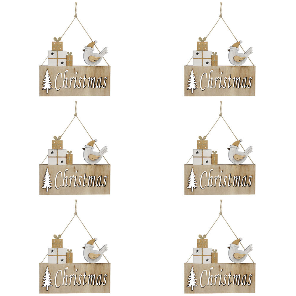 6PK LVD Wooden Christmas Sign w/ String Home Decor 17.5x14.5cm