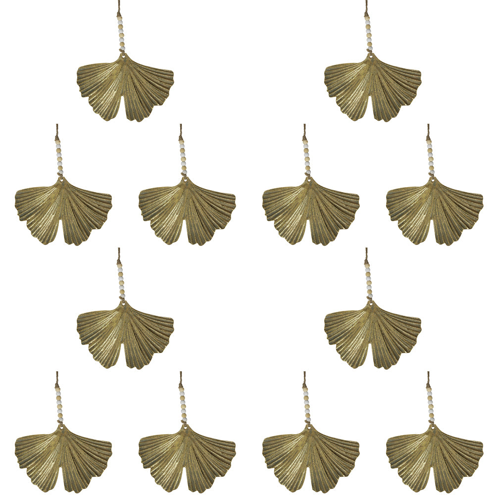 12PK LVD 15x10cm Metal Gingko Hanging Home Christmas Decor - Gold