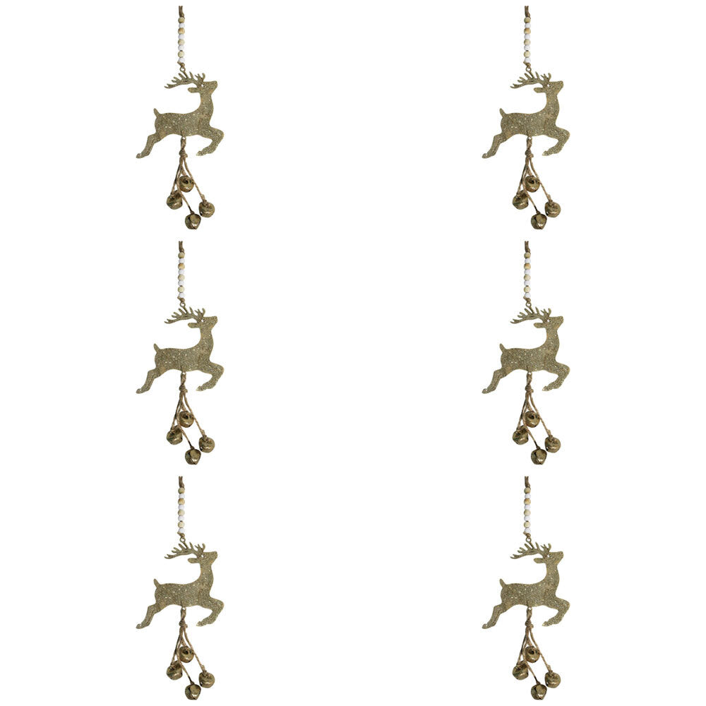 6PK LVD Metal Reindeer w/ Bell Hanger Christmas Decoration 31x10.5cm - Gold