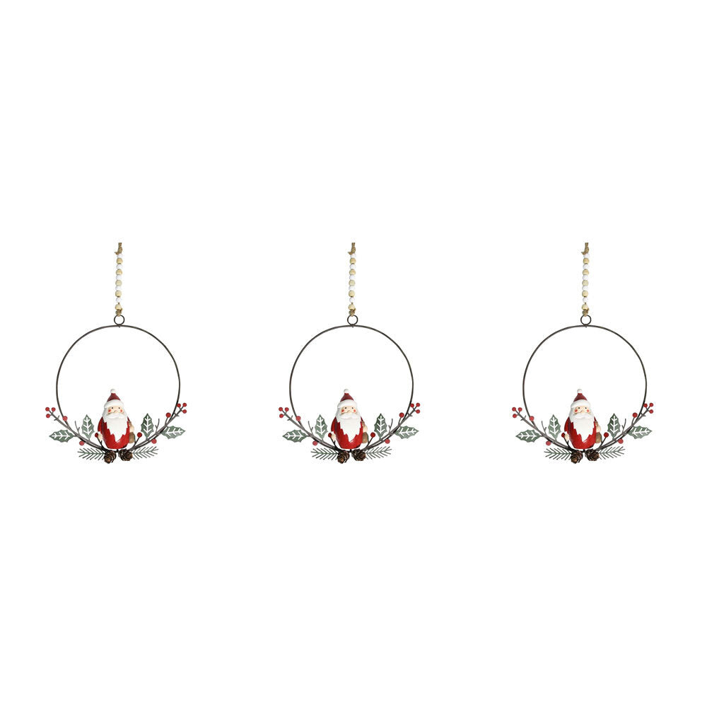 3PK LVD Santa Wreath Christmas Decoration 16x16cm - Red/Green
