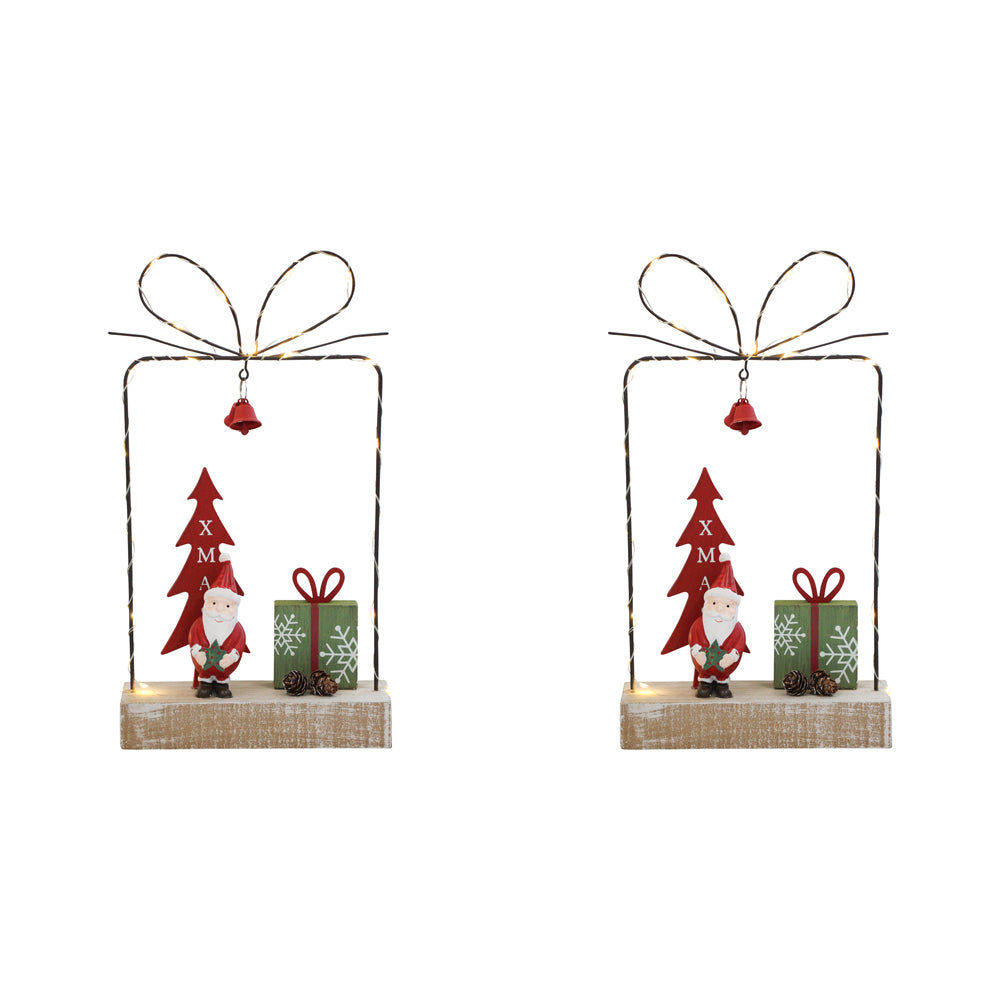 2PK LVD 27x19cm Metal/MDF LED Santa Tree Present Home Decor