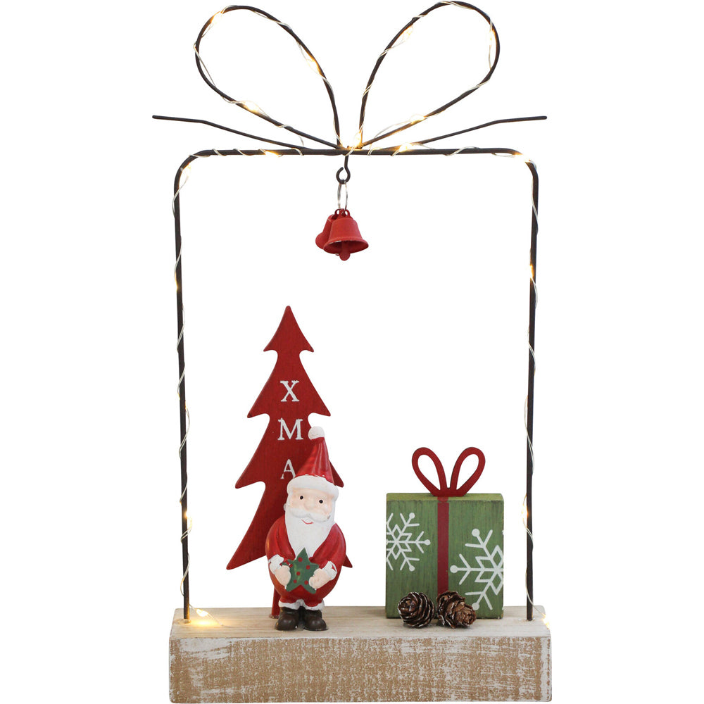 2PK LVD 27x19cm Metal/MDF LED Santa Tree Present Home Decor